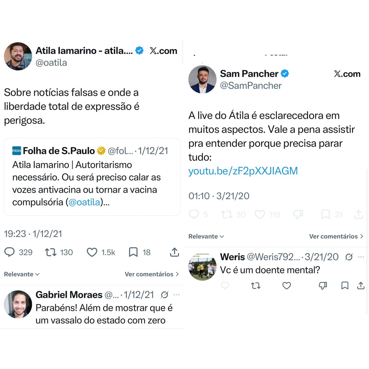 iaragb's tweet photo. O Sam Pancher está pedindo para as pessoas me cancelarem porque uni o post dele com o do Átila para mostrar que eles são alinhados no mesmo propósito.
 Posts de datas diferentes de pessoas diferentes. https://t.co/EcjmFaubXn