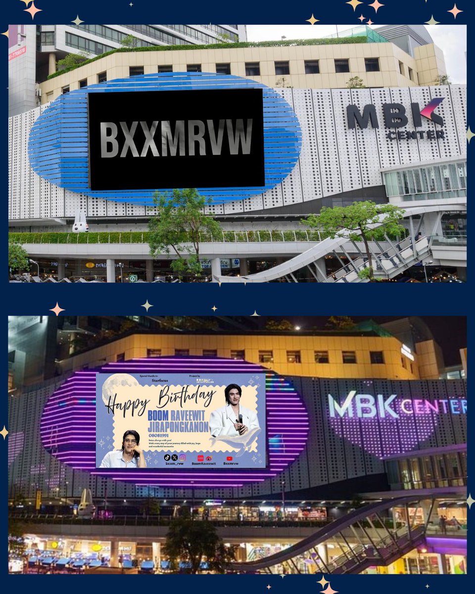 BxxmIntlFanClub's tweet photo. ✨Birthday LED for Boom is Out now!✨

We're excited to share that birthday LED for Boom is now showing at MBK Center!

📍 Location: MBK Center, Bangkok  
📅 Date: 5–11 August 2026

A special thank you to StarFocus @starfocusglobal and to everyone who voted and made this MBK Birthday LED possible. 💙

If you're in Bangkok, don't forget to stop by, take a photo, and celebrate @bxxm_rvw Boom's birthday with us! 

Feel free to tag @Bxxm_IntlFanClub—we'd love to share your photos. 

✨Boom 生日 LED 應援✨

我們為 Boom 準備的生日 LED 現已於 MBK Center 播放！✨

📍 地點： MBK Center, Bangkok  
📅 日期： 2026 年 8 月 5–11 日

特別感謝 StarFocus，也謝謝每一位參與投票的大家，讓這次 MBK 生日 LED 應援得以實現。💙

如果這幾天剛好在曼谷，歡迎來打卡、拍照，一起為 Boom 慶祝生日！也別忘了標記 @Bxxm_IntlFanClub，我們很期待分享大家的照片。

#BXXMRVW #RVW #BoomRaveewit