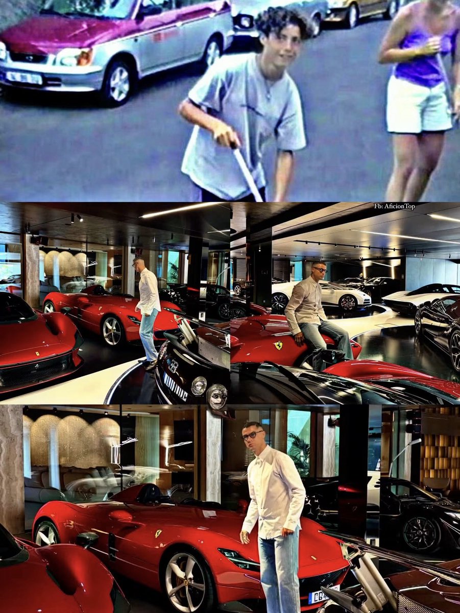 MotivacionesF's tweet photo. 🥹🇵🇹 A VECES SE NOS OLVIDA DE DÓNDE VIENEN LAS LEYENDAS.

Hoy vemos a Cristiano Ronaldo rodeado de Ferraris, Bugattis, Rolls-Royce y Lamborghinis… pero pocos recuerdan que de niño creció en un entorno muy humilde en Madeira.

Nada le fue regalado. Detrás de cada récord, cada título y cada lujo hay años de disciplina, sacrificio y una obsesión por ser mejor cada día.

🧹 Antes luchaba por salir adelante.
⚽ Hoy sigue “barriendo”… pero a los equipos rivales.

Su impresionante colección de autos no es cuestión de suerte, sino la recompensa de una carrera construida con trabajo, constancia y una mentalidad que marcó una época.

🐐 Un recordatorio de que el talento ayuda, pero el esfuerzo sostenido es lo que construye una leyenda.