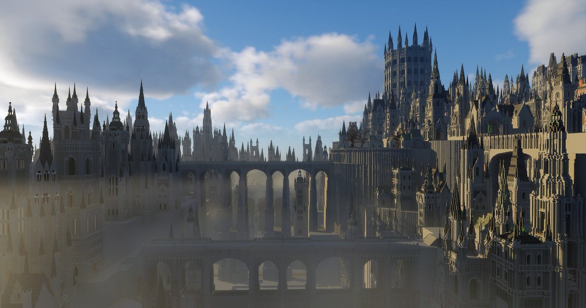 ryuun1n's tweet photo. A crown of spires rises through the morning mist. 

#Minecraft #Minecraftbuilds #Bloodborne https://t.co/ASEDDTFGcZ