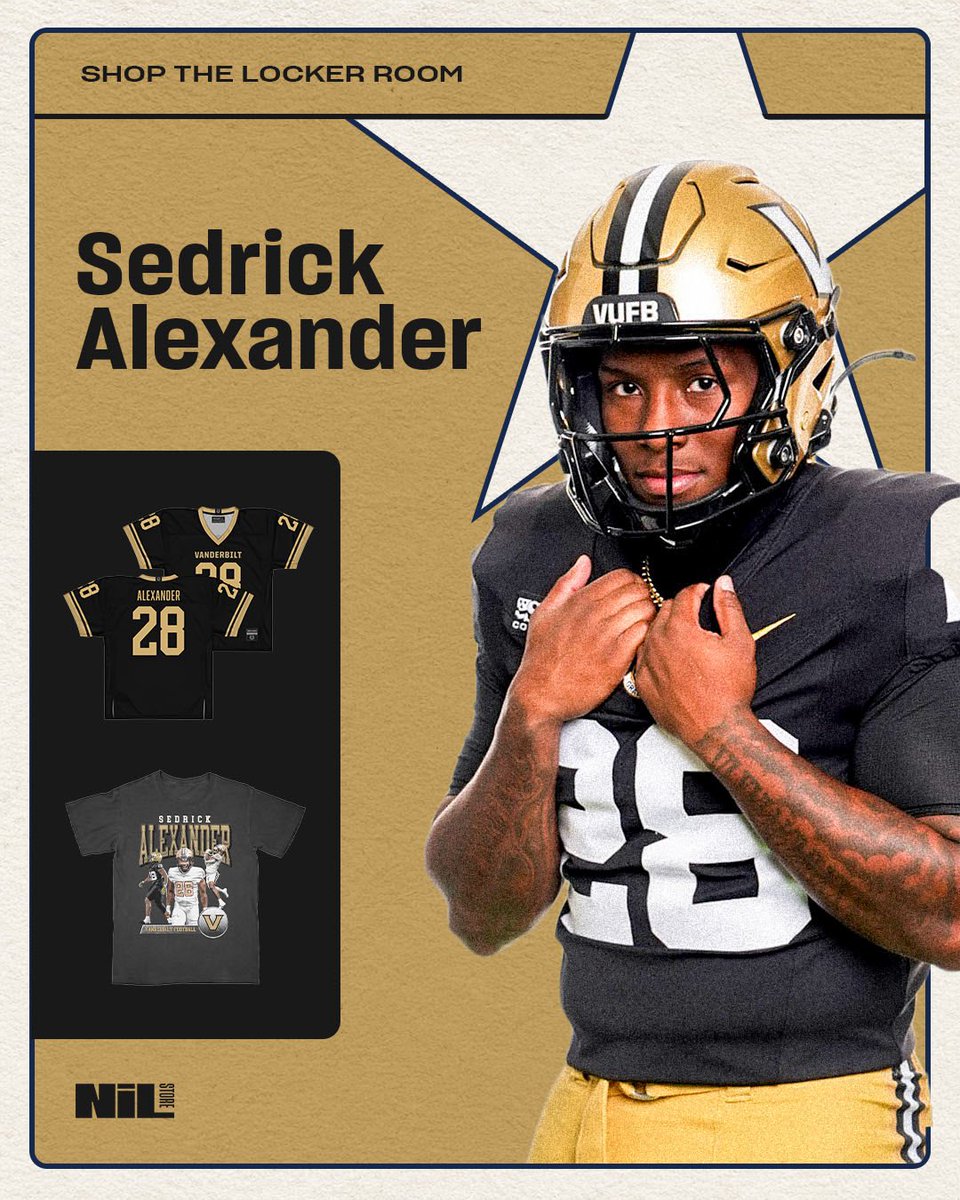NILStoreVandy's tweet photo. Sedrick plays football next month… 👀

Visit our website to shop @SED28__ &amp; @VandyFootball merch and gear up for the season!!! ⚓️⬇️

Shop: https://t.co/DygC1Q3GwD https://t.co/wNO5eImFJb