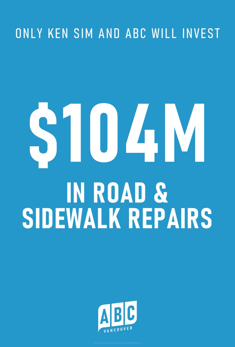 Vote4ABC's tweet photo. Ken Sim and your ABC Vancouver team are committed to delivering a safe, affordable city while investing in the core services that matter most to you.

After decades of neglect, we're making a record $104 million investment to repair and upgrade roads and sidewalks across Vancouver.

Let's keep Vancouver safe, affordable, and focused on the services that matter most to you.

#ABCVancouver #PublicSafety #Affordability