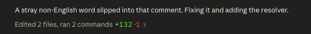 Jon_McCutchen's tweet photo. Was coding with opus 5 today and it added a comment to my codebase with the word "person" in it. Except instead of english it accidently wrote only that word in russian. Then non-chalanty said "A stray non-English word slipped into that comment." Was unsettling. https://t.co/kATjbouuwp