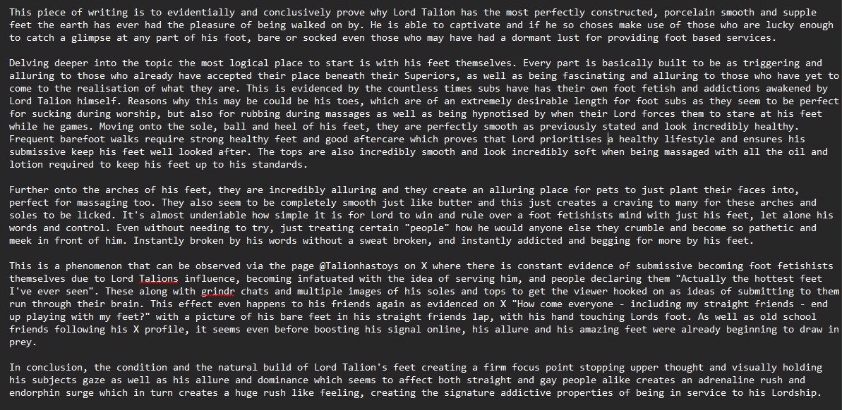 talionhastoys's tweet photo. Someone wrote an essay about my twink boy feet.

Grade: B-

Needs improvement but structurally sound and referred back to the question in a well-formed argument. https://t.co/iRHyV0Lx4z