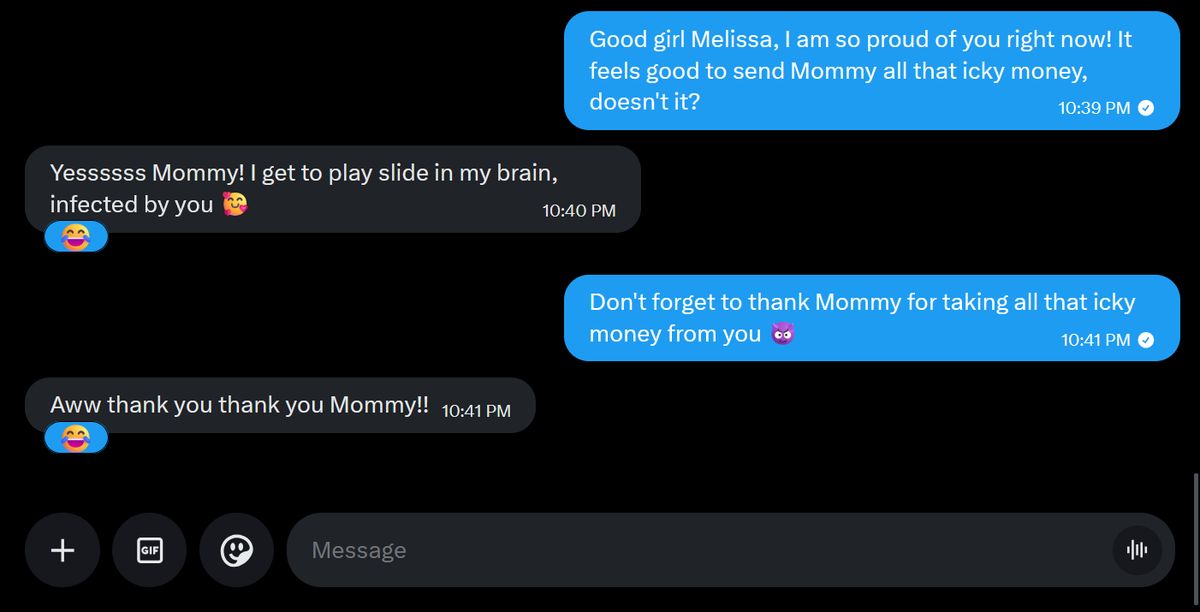 FindomBimbot's tweet photo. I freed Sissy Melissa @satincutie_ from the burden of having money, because I'm such a sweet and loving Mommy like that 🤣 https://t.co/fHNPucuV1P