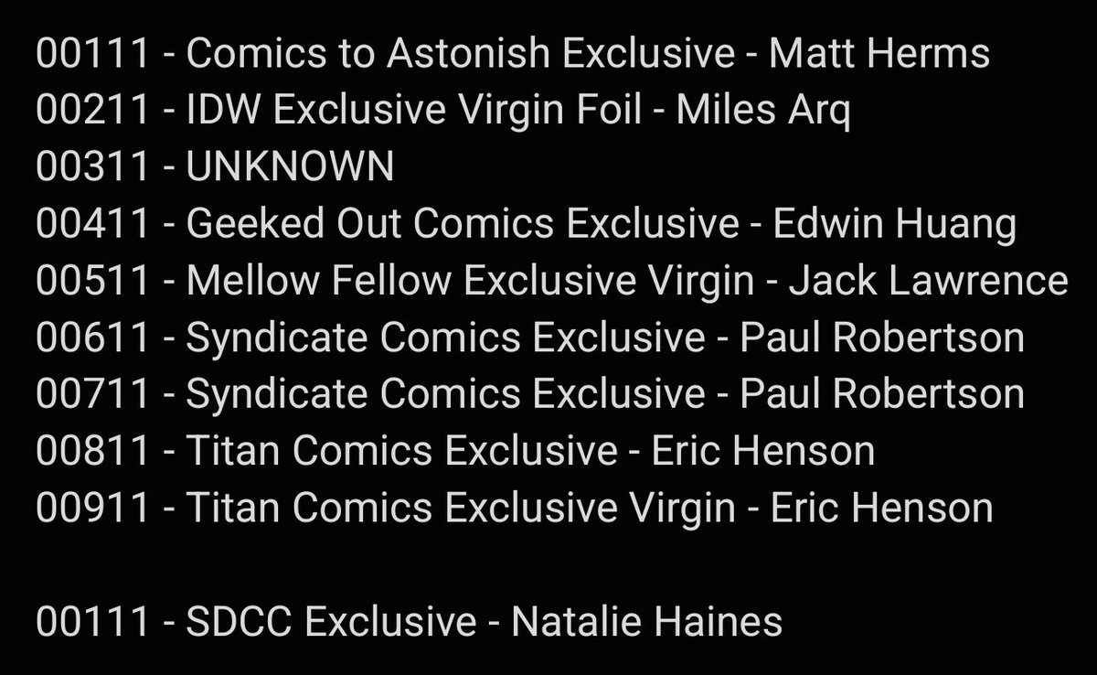 GaiaofStarlight's tweet photo. @nickmarino @IDWPublishing Of course! 

I've reached out before but couldn't get a definitive answer. I just hope it doesn't get cancelled lol

By the way, would you happen to know anything about an exclusive marked as 00311? It's lovely that they're all numbered, but nothing has shown up for that one https://t.co/imEi8D645Z