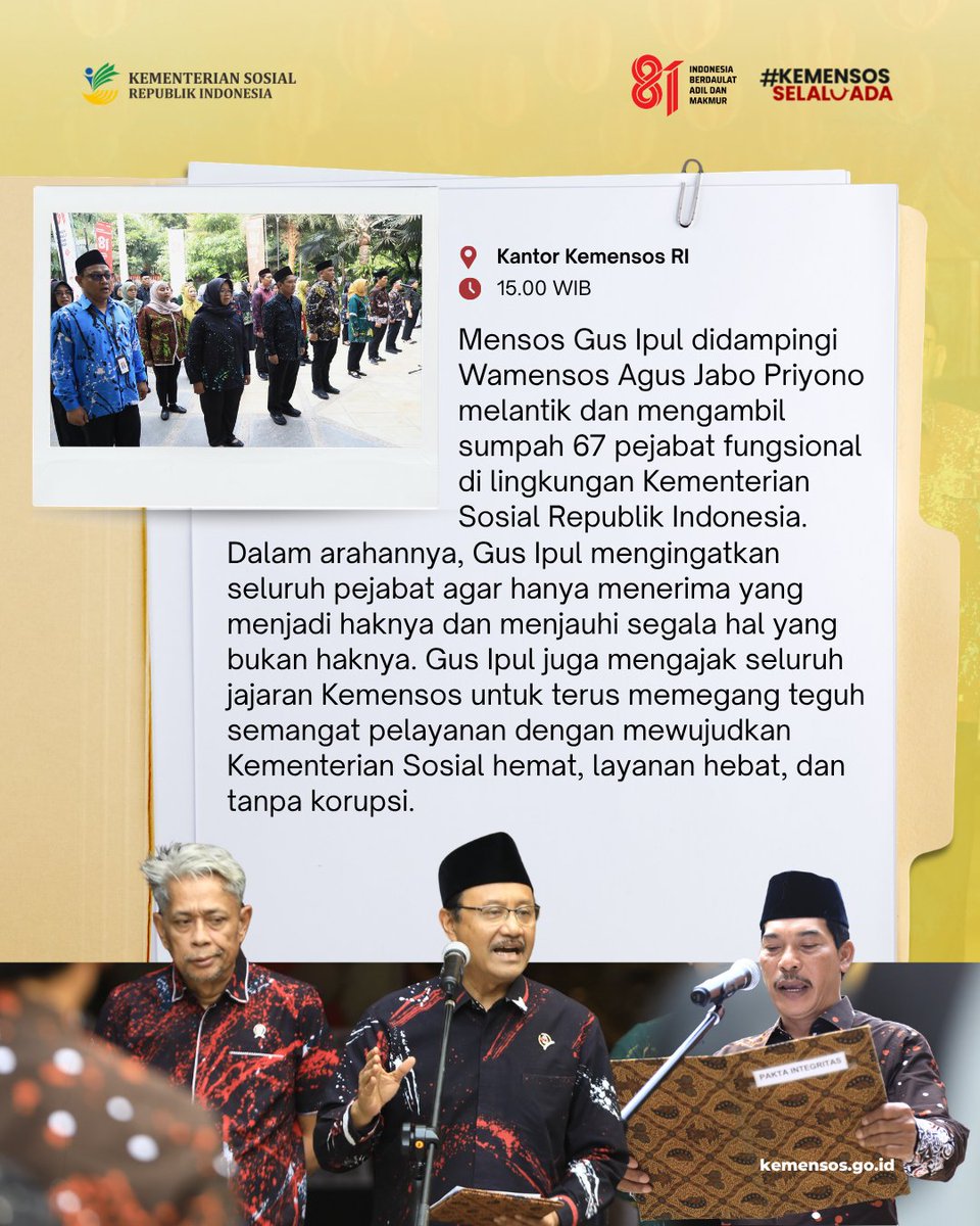 KemensosRI's tweet photo. Penguatan kolaborasi, tata kelola, dan pelayanan terus dilakukan untuk mendukung program-program prioritas Kementerian Sosial. 

Apa saja kegiatan yang dilakukan? Selengkapnya di #SelaluAdaKabarBaik edisi 4 Agustus! https://t.co/AEJ8HlPhrs
