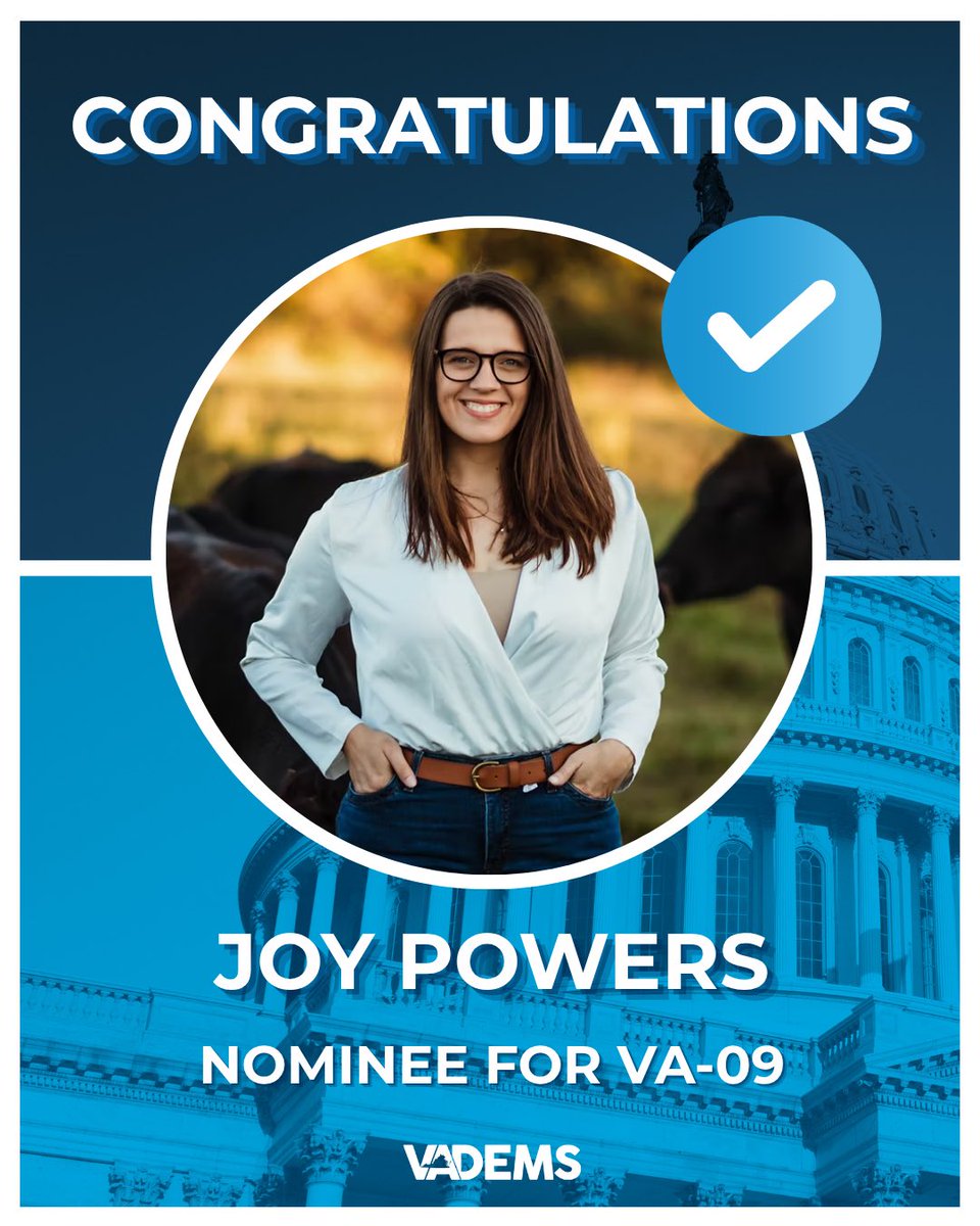 vademocrats's tweet photo. Congratulations to Joy Powers on your primary victory! Now let’s flip VA-09 blue! https://t.co/kK5VwzRHJp