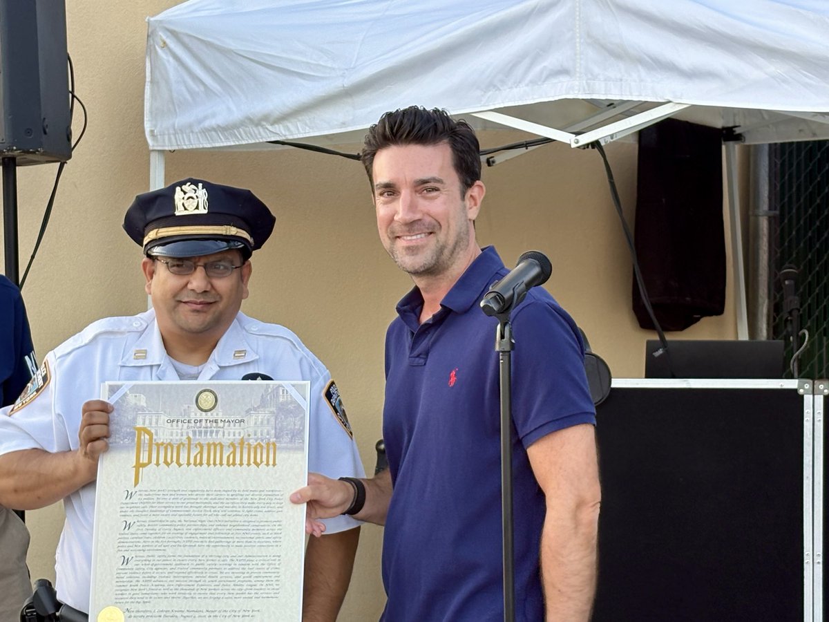 NYCHRO's tweet photo. @NYCHRO was happy to be back at the 111th precinct celebrating national night out! Thank you to the NYPD for all that you do for NYC! #NNO2026 https://t.co/nUL8UEBAKd