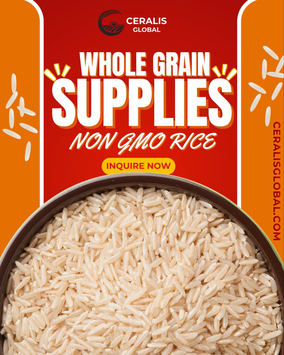 CERALISGLOBAL's tweet photo. Premium Non-GMO whole grain rice—cleaned, tested, and ready to ship to your port.

✉️ Email: info@ceralisglobal.com
🌐 Website: https://t.co/HfSsiiG3W8
📞 Contact: +91 9016627160

#ceralisglobal #rice #nongmorice #agriexport #bulkcommodities #grains #wholesale #b2btrade https://t.co/s8vnrdmpdv