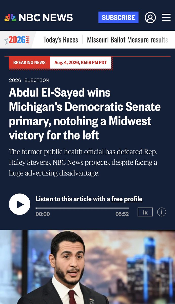nadiarahmansf's tweet photo. NBC News calls the race for Democrat nominee to the U.S. Senate for Abdul El Sayed!!!

A HUGE victory for progressives and the left and Muslim and Arab Americans. History has been made tonight. https://t.co/ZZ8ggWEy2x