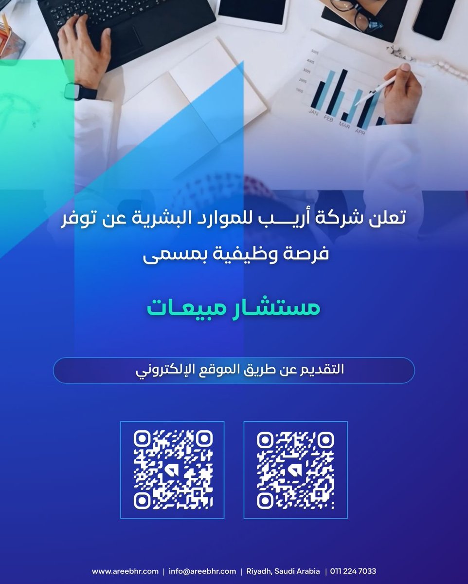 Areeb_HR's tweet photo. أريب تبحث عن (مستشار مبيعات)

📍الرياض
📍جدة

رابط التقديم لوظيفة مستشار مبيعات في الرياض:
 https://t.co/lr84LWuKJx

رابط التقديم لوظيفة مستشار مبيعات في جدة: 
https://t.co/kVWJCUkaun

لا تـضـيــع الفــرصــة وأرسل سيرتك الذاتية الآن عن طريق الإيميل
📧 hr-recruitment@areebhr.com

#شاغر_وظيفي #الرياض
#وظيفة #HR #توظيف #جدة