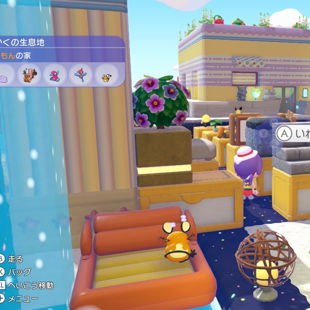 mari2mariko's tweet photo. ポケがよく入り込んでいた滝壺を少しだけ広げてビニールボートとリゾートライトを置いたら皆毎日使ってくれるように🥰

なぜか一番利用率高いのはシェフバリス🐿
ポケ達家あっても外で寝るの好きよね笑
 #ぽこあポケモン  #ぽこポケ https://t.co/k7STaYlKVB