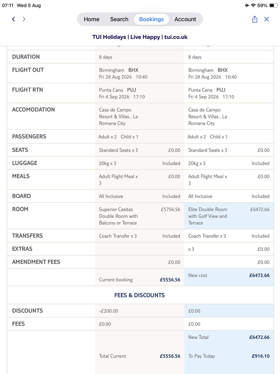 AndrewButtery3's tweet photo. @TUIUK Still no email response or phone call from @TUIUK - I’ve attached screenshots of today’s false advertising/marketing.  Once again, please note the instantaneous change in pricing as reflected in the time that the screenshots were  taken.
@MartinSLewis,  what  are  your  thoughts? https://t.co/ZfoADo0ZrL