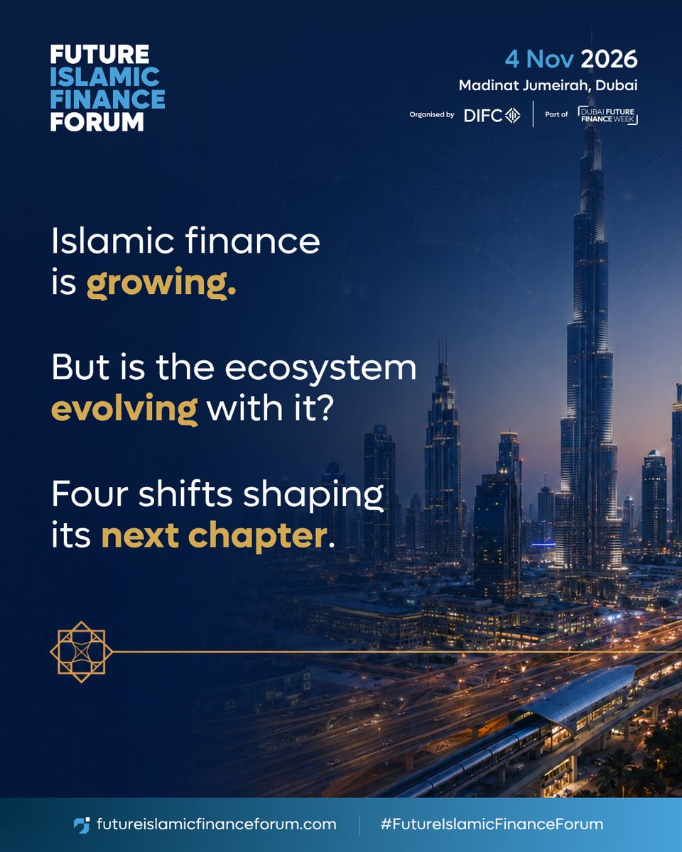 FIF_Forum's tweet photo. Islamic finance is entering a new phase.

Future Islamic Finance Forum is bringing together leaders and regulators to advance Shariah innovation, sustainable sukuk, Takaful technology, and regulatory alignment.

Register your interest now: https://t.co/GcbFAJlkJZ

#FIFF2026 #DIFC https://t.co/jkUbQRA0SX