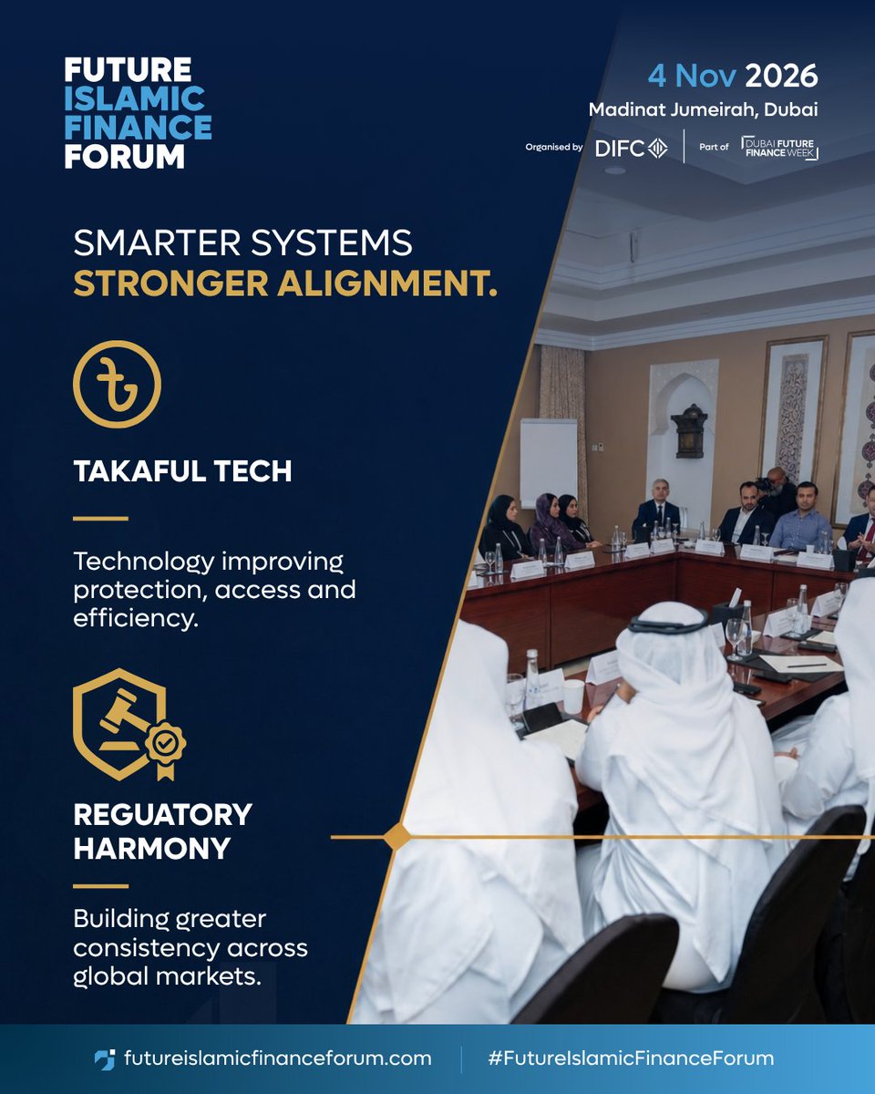 FIF_Forum's tweet photo. Islamic finance is entering a new phase.

Future Islamic Finance Forum is bringing together leaders and regulators to advance Shariah innovation, sustainable sukuk, Takaful technology, and regulatory alignment.

Register your interest now: https://t.co/GcbFAJlkJZ

#FIFF2026 #DIFC https://t.co/jkUbQRA0SX