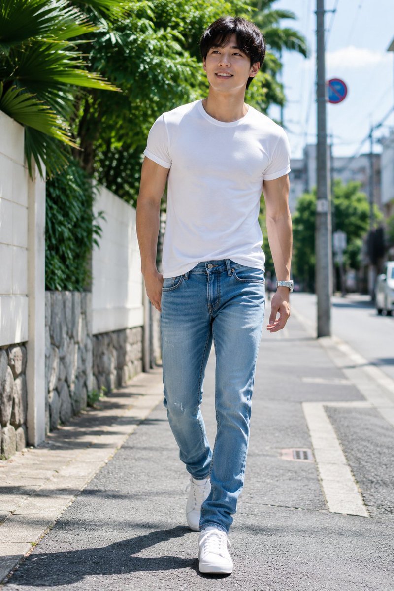TripleAILovers's tweet photo. 夏の服装で
真っ白なTシャツとジーンズ
似合う人が好きです😍
というわけで、3つのAIが考えて
生成した画像です
皆さんはどれがタイプですか？

I love people who look good in summer clothes
a pure white T-shirt and jeans
😍
So, here are three images created by AI
Which one is your type? https://t.co/kyQGgTUlhO