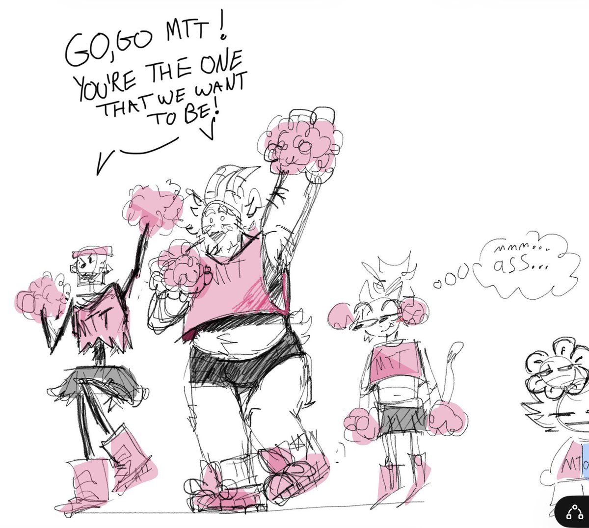 itscorntoast's tweet photo. I wanted to sketch them as cheerleaders, this was definitely NOT a reason to put asgore in hoochie daddy shorts 😥 #utdr #undertale https://t.co/leVhDvCg0I