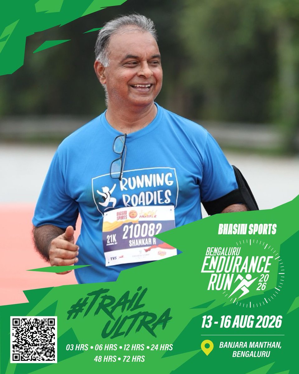 BhasinSports's tweet photo. 🏃‍♂️ How far can you go when there is no finish line?

No cut-offs. No pressure. Just time, grit, and determination.

📅 13–16 August
📍 Bengaluru
⏱️ 3 Hrs • 6 Hrs • 12 Hrs • 24 Hrs • 48 Hrs • 72 Hrs

Come find your limits. Then go beyond them.

#BengaluruEnduranceRun #BER2026 https://t.co/azl0kIYkD5