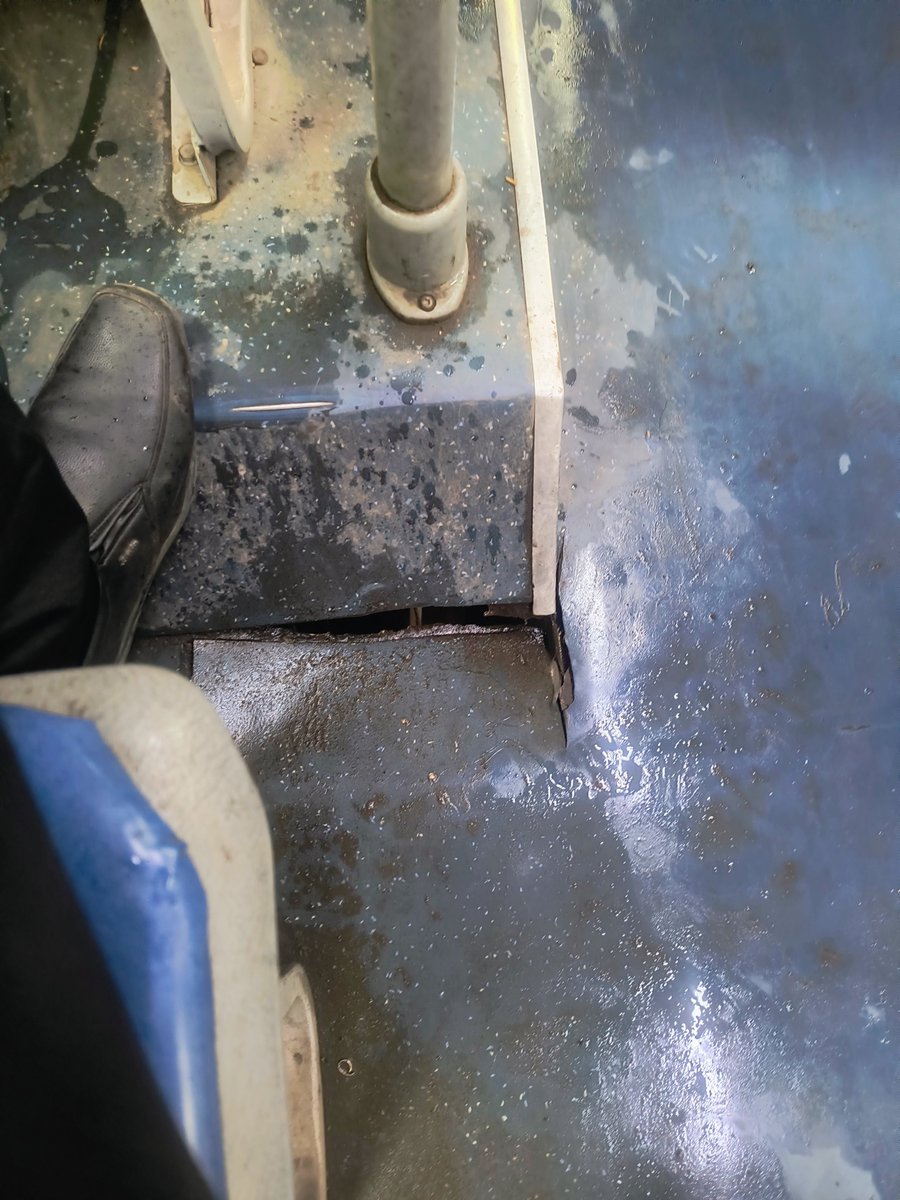 Myrdm's tweet photo. @myBESTBus Route 397, Vehicle no. MH 03 CV 6414. 
The floor is broken near the seat next to rear door. Could lead to an Injury to passengers. Please look into it. https://t.co/DojiipuKsu