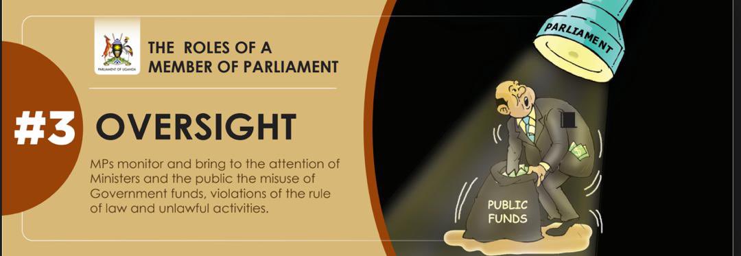 RadioOneFM90's tweet photo. #3: OVERSIGHT
MPs monitor and bring to public attention the misuse of government funds, violations of the rule of law, and unlawful activities.
Accountability starts here.
#ParliamentOfUganda #RoleOfAnMP https://t.co/SDsEyN3tQH