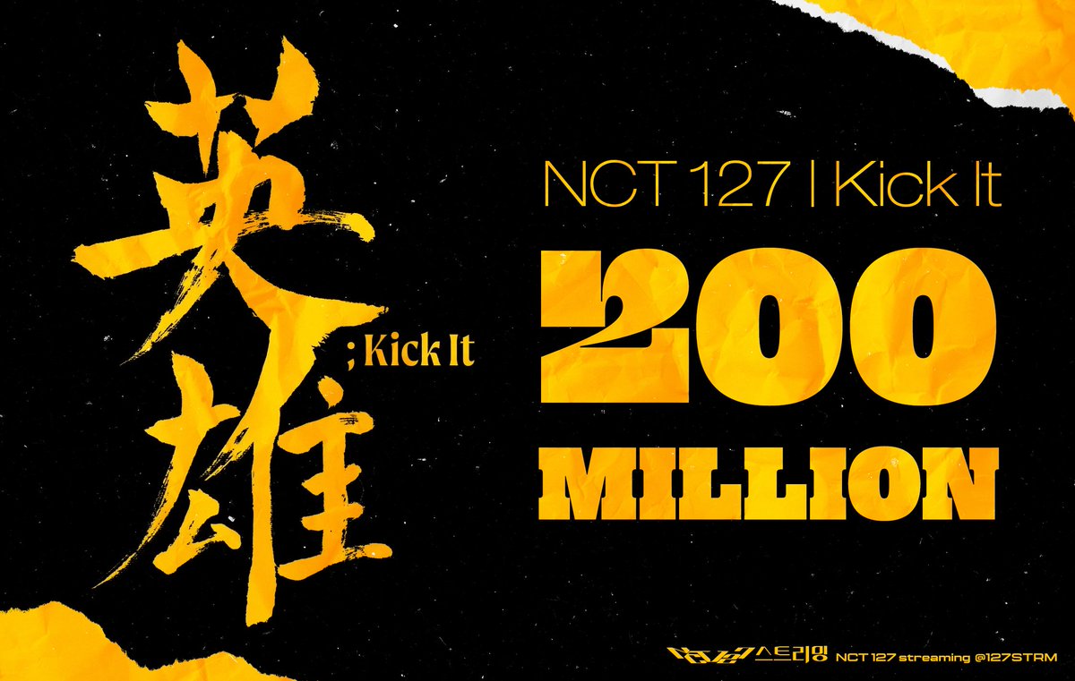 NCT127STRM's tweet photo. 🎉 《영웅 (英雄; Kick It)》 2억뷰 달성 🎉
🎬 NCT 127 '영웅 (英雄; Kick It)' MV
🔗https://t.co/0dxGgdT7DW

✨️🏆127 NEW RECORD🏆✨️

#NCT127 #영웅 #NCT127_영웅
#NCT127_영웅_KickIt https://t.co/6qSUJWudcX