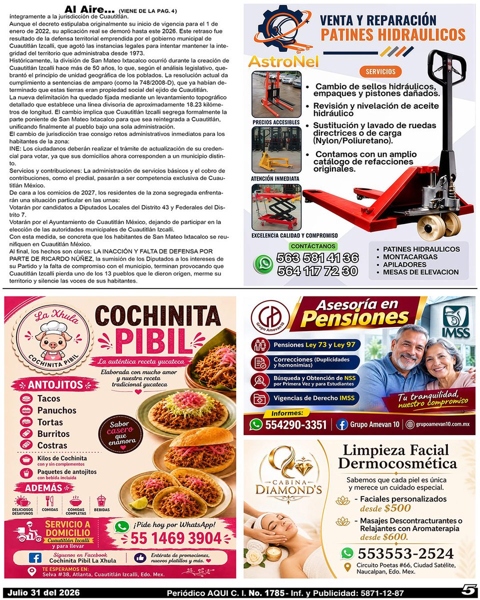 periodicoAQUI's tweet photo. #patinhidraulico #cochinitapibil #Pensiones #faciales #masajes #OmarTapia #AQUICUAUTITLÁNIZCALLI
Compártelo, puede ser de utilidad para alguien.
Nuestra Edición Completa en:
https://t.co/nhsGHRahBI https://t.co/JLwPaMOCbU