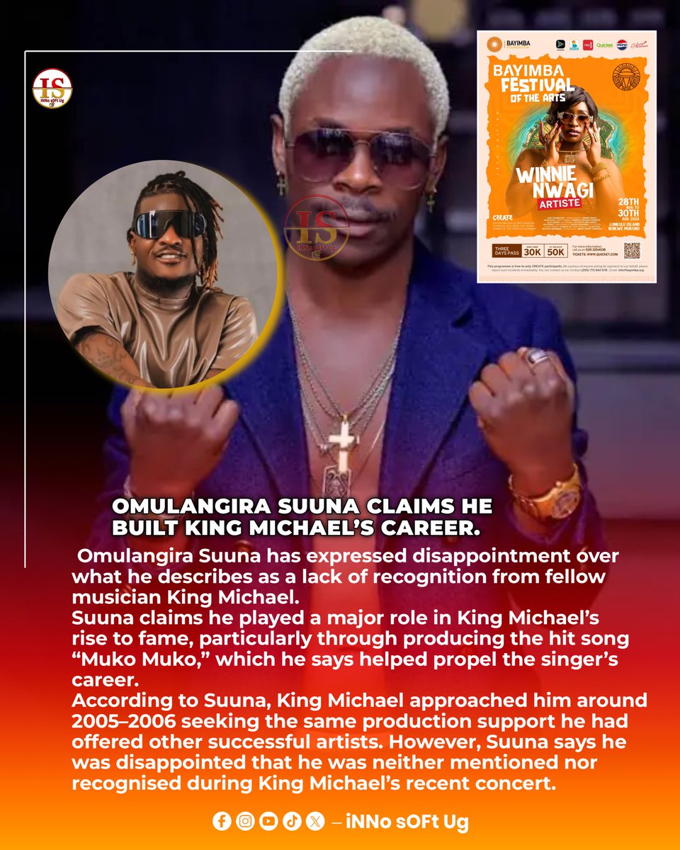innosoftug's tweet photo. OMULANGIRA SUUNA SPEAKS OUT.
Suuna claims he played a key role in building King Michael’s career and says he deserves recognition for his contribution.
#OmulangiraSuuna #KingMichael #UgandanMusic #UgandaEntertainment #MusicNews https://t.co/yI9TlSHW3w