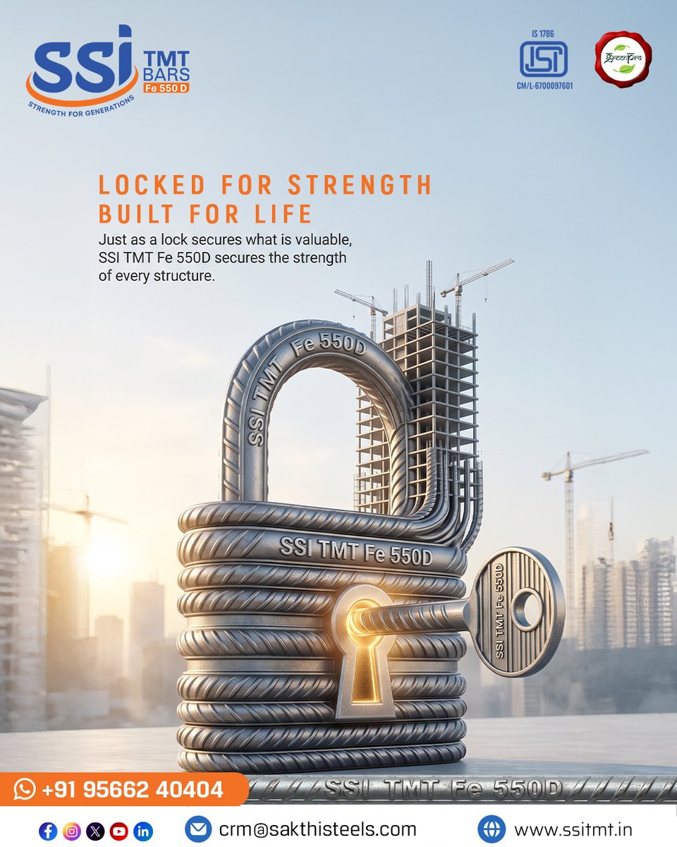 ssitmtbar's tweet photo. Secure your structures with SSI TMT Fe 550D. Engineered for durability, ductility, and safety, our TMT bars protect your dream home and infrastructure for generations.
Build with confidence. Build with SSI TMT.
#SSITMT #SSITMTBars #Fe550D #StrengthForGenerations https://t.co/NbYGeSin83