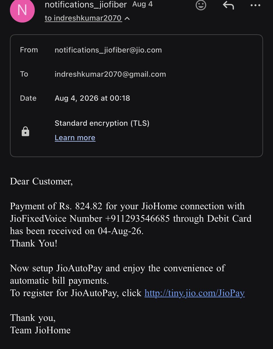 indreshkumar_s's tweet photo. @JioCare It has been more than 36hrs since I did recharge my jio fiber internet connection +911293546685.
Yet internet services are still down.
What kind of pathetic service is this evn after taking customers money service still not active?

Please intervene and fix the internet https://t.co/MFfhV3FAAf