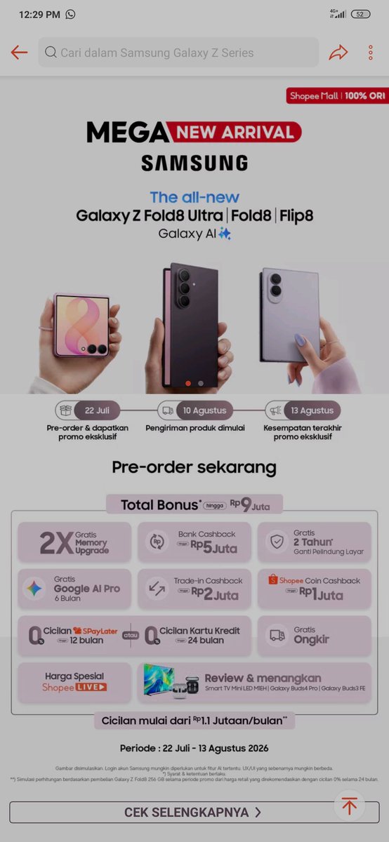 ririMQ's tweet photo. @ShopeeID Nikmatin konten di #GalaxyZFold8 jadi lebih seru dengan rasio main screen 4:3 #FoldTheDoubt #ThisIsGalaxyZFold8xShopee

Dulu pengen banget punya samsung 1272 tp ga ke beli, semoga rezeki dapet yg versi flagship nya bismillah dilirik @ShopeeID @samsungID 🤲
-> 35 https://t.co/W10zXhjY8a
