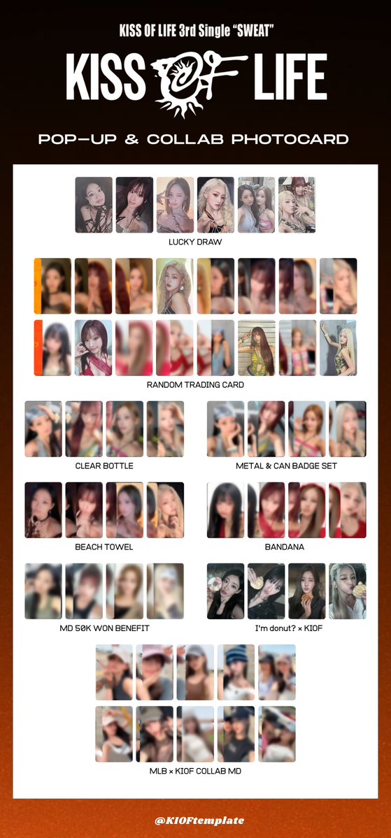 KIOFtemplate's tweet photo. KISS OF LIFE
3nd Single Album [SWEAT] POP-UP

MD &amp; COLLAB PHOTOCARD LIST

KISSOFLIFE キオプ templates template pc 키스오브라이프 키오프 포카 JULIE NATTY BELLE HANEUL トレカ 一覧 KIOF
#KISSOFLIFE #키스오브라이프
#KIOFtemplate #SWEAT https://t.co/2KFcUhMx7N