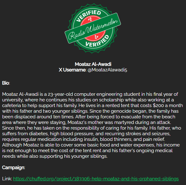 OliveCommunity2's tweet photo. Sadly no new donations came to brother Moataz.

He has only 1 in his campaign, that was 2 months ago.

It's only just $67 in total &amp; sadly it's not enough right now. https://t.co/L0w8FQDByx