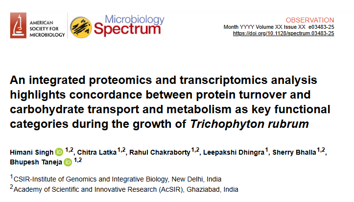 IGIBSocial's tweet photo. Hot off the press! A multi-omics analysis of functionally important families in growth of dermatophytic fungi (a class of keratinophilic skin fungi) from the lab of @taneja_bhupesh along with @BhallaSherry 

Read here: https://t.co/9qG1LuOf8u

@SouvikM29933298 @CSIR_IND @ASMicrobiology