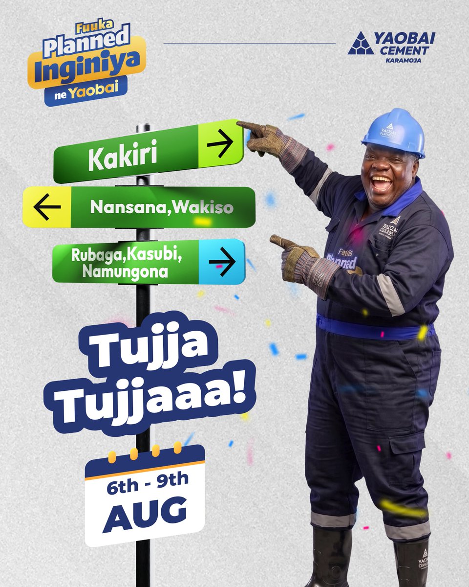 yaobaicementug's tweet photo. What’s a planned weekend? It’s when things go better than you planned. Like receiving a free bag of Cement or winning a full kit for your Inginiya. Nansana, and surrouding areas, you can have a Planned weekend with Yaobai. Buy 50 bags of Yaobai Cement and win lots of goodies. https://t.co/KoN6Ui775v