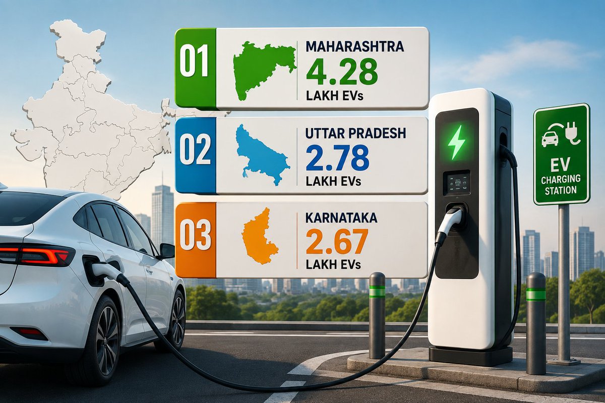 KalyanVaibhav10's tweet photo. ⚡ इलेक्ट्रिक वाहनांमध्ये महाराष्ट्र देशात नंबर १ !
🚗 PM E-DRIVE योजनेत राज्य अव्वल
✅ ४.२८ लाख EV ला मिळाला लाभ
🥈 उत्तर प्रदेश – २.७८ लाख
🥉 कर्नाटक – २.६७ लाख
🇮🇳 देशभरात २६.५४ लाख EV ना प्रोत्साहन
🔗 https://t.co/WBx4xdS4jk
#Maharashtra #EV #PMEDRIVE #ElectricVehicles https://t.co/LDXRVoKjkI