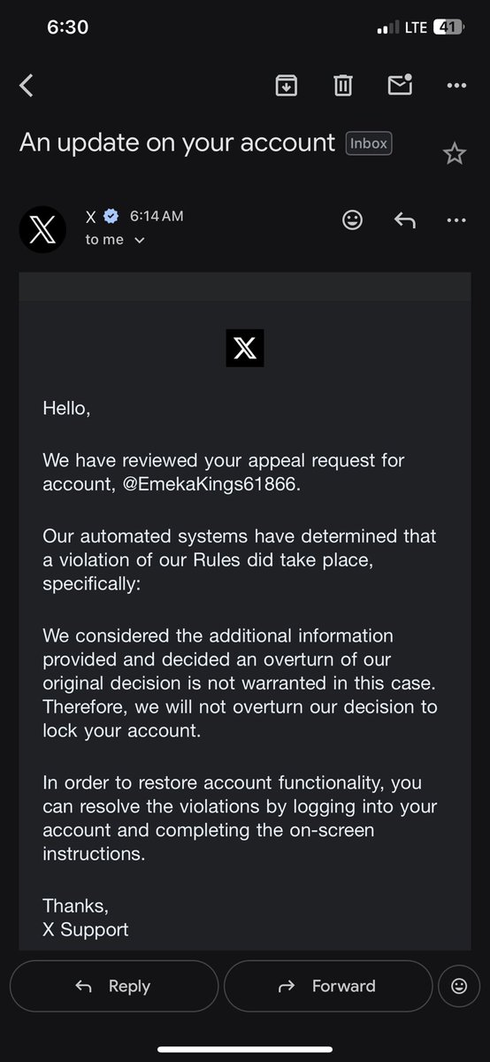 EmekaKi77676287's tweet photo. @XSupport @Safety Can a human team member please review a false-positive suspension on my account @EmekaKings61866? Your help center forms are stuck in an automated loop, auto-rejecting my appeals without reading them. https://t.co/cRZrt0nm1g