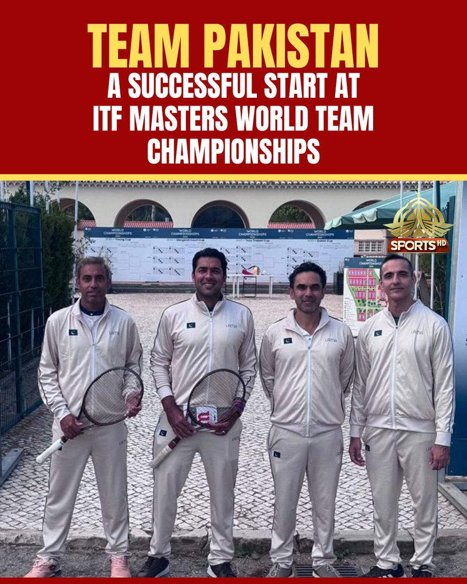 PTVSp0rts's tweet photo. Team Pakistan 🇵🇰 gets off to a flying start at the ITF Masters World Team Championships in Lisbon, sweeping the USA 3-0 in the Men’s 45+ event!
Next up: a crucial clash against Canada for a spot in the knockouts!
#PTVSports #ITFMasters #AisamUlHaq #AqeelKhan #Tennis https://t.co/fzwu7dJPNZ