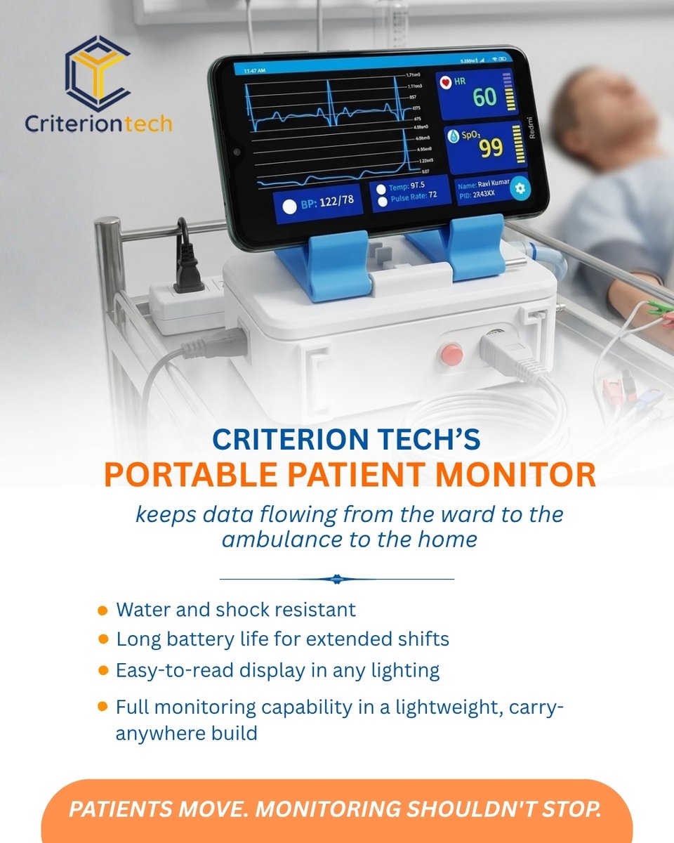 criterion_tech's tweet photo. Monitoring that moves with the patient.
.
#MobileHealthcare #PatientMonitoring #ClinicalMobility #criteria4technology #CriterionTech https://t.co/RmaqkYKQTB