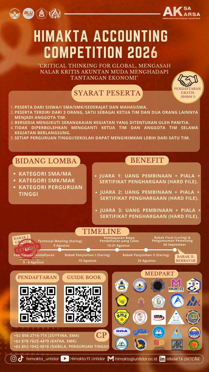 lilrchive's tweet photo. HIMAKTA ACCOUNTING COMPETITION EXTENDED 📢📢📢📢📢📢📢

AYO GAIS IKUT LOMBA ACCOUNTING GRATISSS SMA SMK MAHASISWA 🤓🤓

#magelang #lombanasional #mahasiswa #untidar #himakta #zonauang #kuliah #sma #smk #jawatengah #indonesia #ayoikut #lomba #gratis https://t.co/biJ3PuuRsg