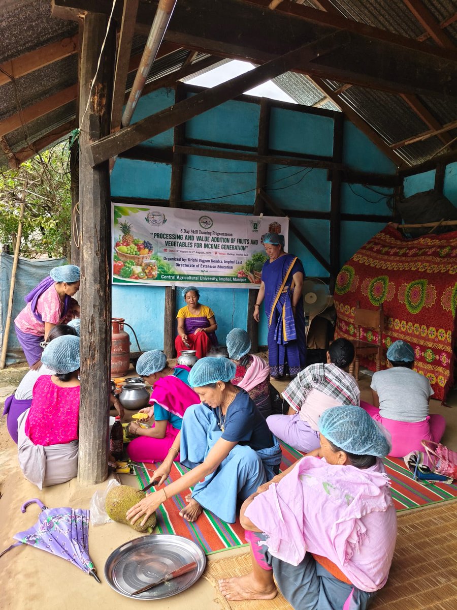 EastKvk's tweet photo. Second Day : 5 days Skill Training Program on Processing and Value Addition of Fruit and Vegetables for Income Generation at Huikap, Imphal East on 4th August, 2026 with 25 rural women and members of VLF of Huikap Imphal East.
#ICAR 
#ATARI_ZONEVII https://t.co/KWBaj8J8RR