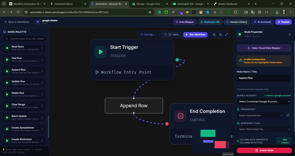 singhDivyansh77's tweet photo. Spent more time debugging than building today. 😅

While integrating Google Sheets into AutomateX, every request kept failing with a 500 error.

The frontend looked fine.
The API was being called.
The backend... wasn't happy.

Time to dig through the logs and find the real cause. https://t.co/KPir1ss0VO