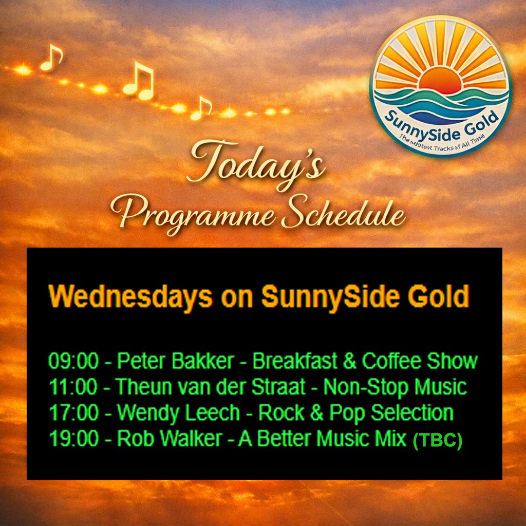 Wendyrivj's tweet photo. Today's schedule

You can listen on...
* your phone, tablet or computer - https://t.co/QMEte4HWpP
* Alexa (say "ask myTuner Radio to play SunnySide Gold")
* Other various radio apps (please see our website for details)

#internetradio #playingnow #goldenoldies #onair
@followers https://t.co/sB97CXpDza