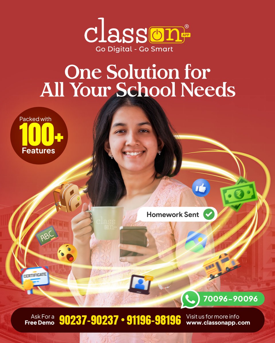 classonapp's tweet photo. Upgrade your school governance today! Go Digital - Go Smart with Class ON.📞 Free Demo: 90237-90237 💬 WhatsApp: 70096-90096 🌐 Website: https://t.co/zzWlwMwbAV

#BestSchoolERP #ClassON https://t.co/Al9mHHYkha