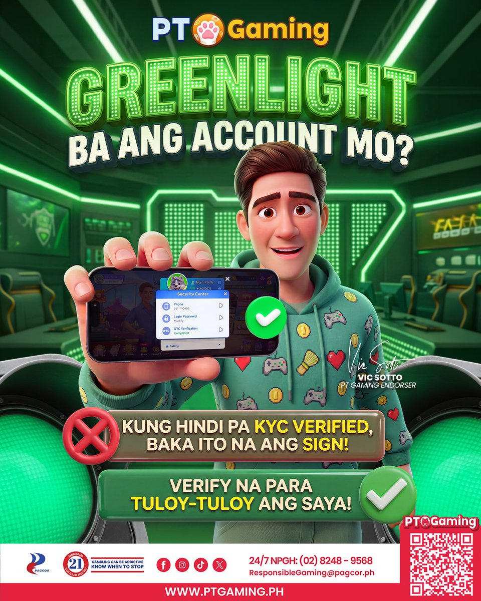 PTGamingph's tweet photo. 🚦Green light na ba ang account mo?

Verify your account na para tuloy-tuloy ang saya! ✅

💰 Get ₱3,030 new player bonus & 1.5% unlimited cashback +2% slot return + 100% Loss Rebate
📲 Download now: https://t.co/gkkPuAdx1L

#PTGaming  #No1LegitGamingPH #MostExclusiveGamePH #ReadyToPlay #KYC #Verifiedaccount