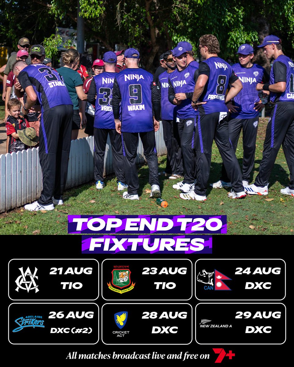 HurricanesBBL's tweet photo. Hurricanes are headed back to the Top End! 🌪

The Hurricanes XI will take part in the 2026 Study NT Top End T20 Series this August with matches kicking off from 21 August.

All matches broadcast live and free on 7plus, stay tuned for the squad announcement! https://t.co/aJUOa5JHtL