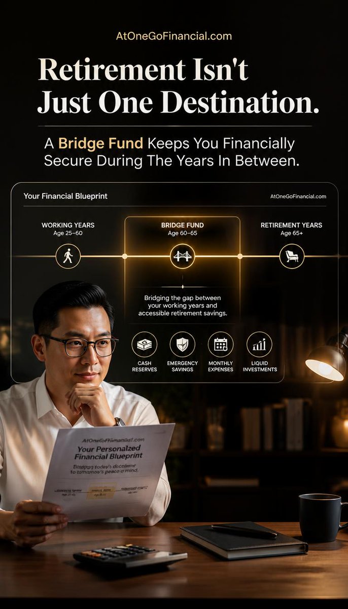 AtonegoF's tweet photo. Retirement Isn't Just One Destination - A Bridge Fund Keeps You Financially Secure During The Years In Between
#FIRE #FIREMalaysia #RetireEarly #MalaysianMoney #FinancialFreedom #WealthBuilding #AtOneGoFinancial https://t.co/lhzO5fVsVj