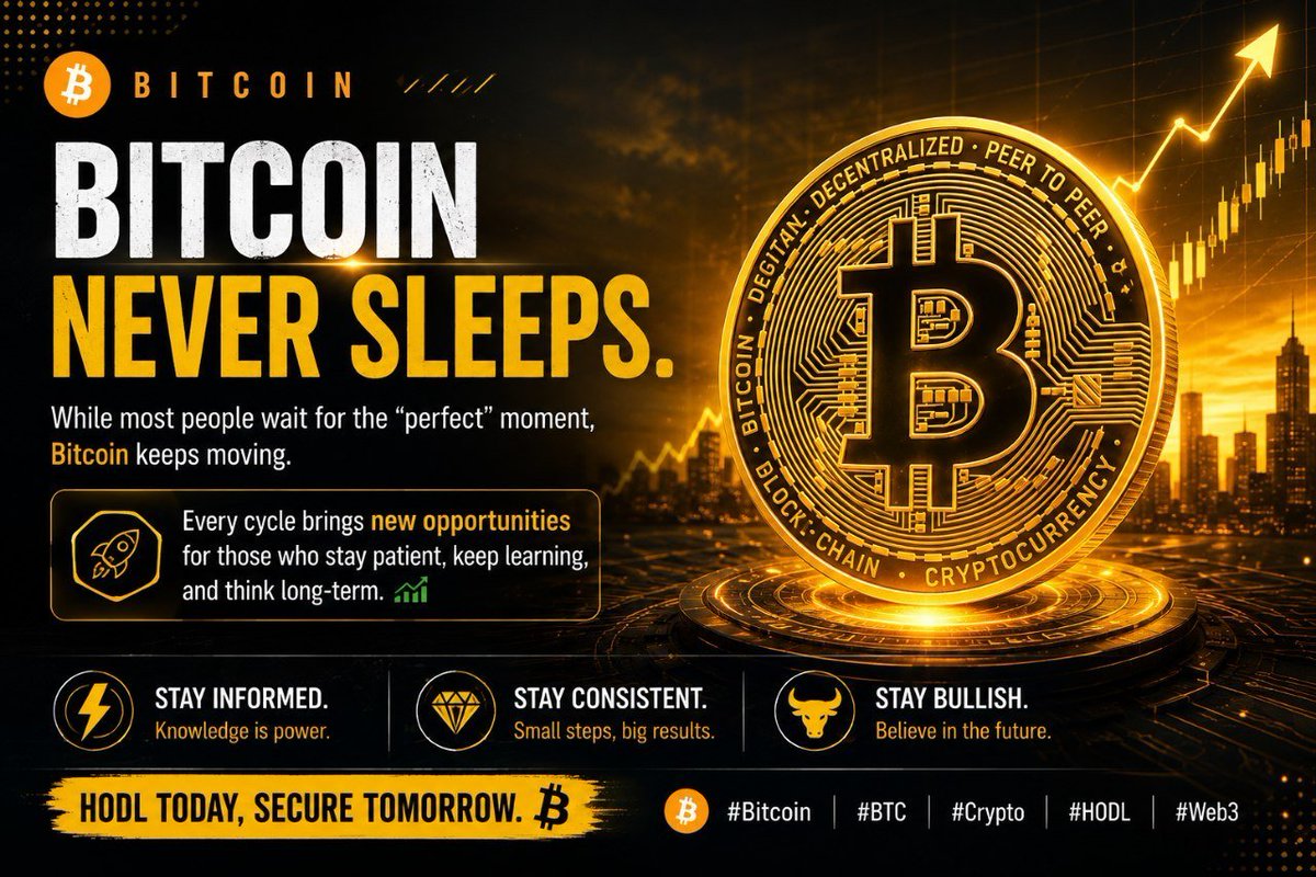 CryptoPlanet0's tweet photo. 🚀 Bitcoin Never Sleeps.
While most people wait for the "perfect" moment, Bitcoin keeps moving.
Every cycle brings new opportunities for those who stay patient, keep learning, and think long-term. 📈
Whether you're accumulating, trading, or simply watching the market—remember that discipline often beats emotion.
⚡ Stay informed. 💎 Stay consistent. ₿ Stay bullish.
What's your BTC target for this cycle? 👇
#Bitcoin #BTC #Crypto #CryptoTrading #Blockchain #HODL #Web3