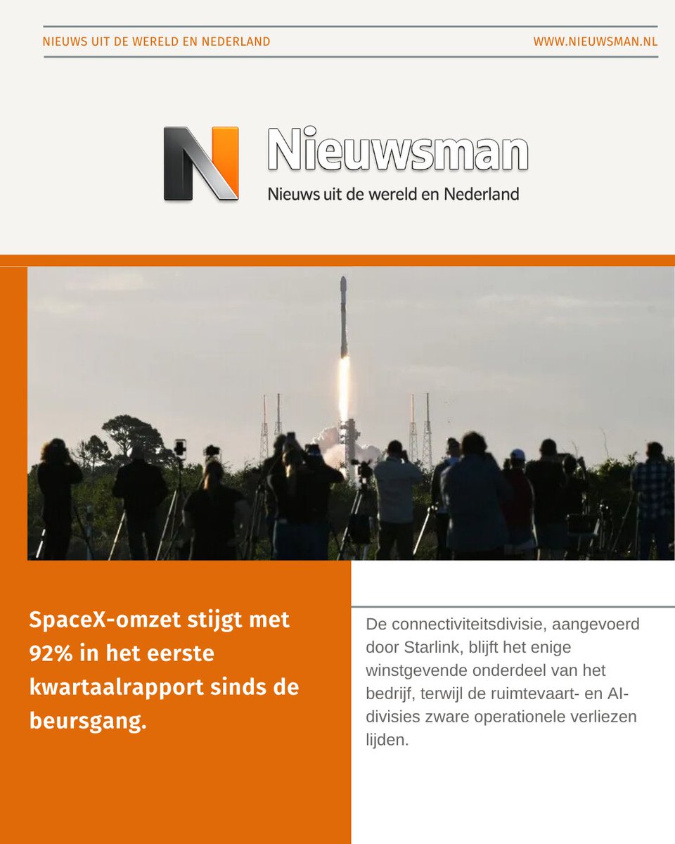 Nieuws_man's tweet photo. SpaceX-omzet stijgt met 92% in het eerste kwartaalrapport sinds de beursgang. https://t.co/7SGsRib6JV