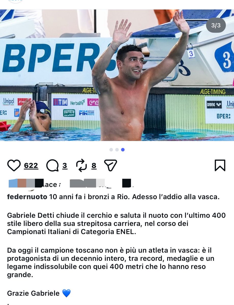 smiletiziano1's tweet photo. mi sono appena svegliata e la prima cosa che ho visto è stata l’addio di Gabri Detti al nuoto non ero pronta 😭😭😭♥️♥️♥️ https://t.co/k6w8folR19
